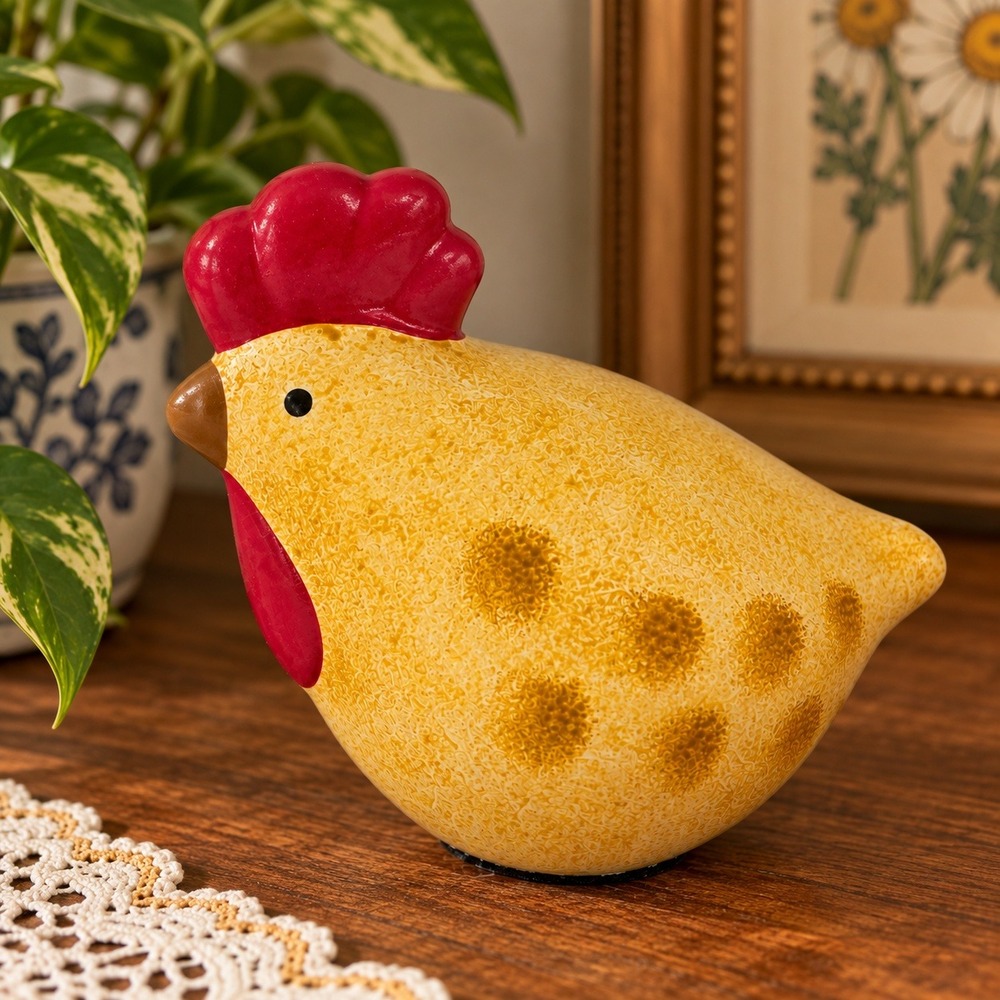 Ceramic Chicken Figurine Yellow Speckled Farmhouse Decor